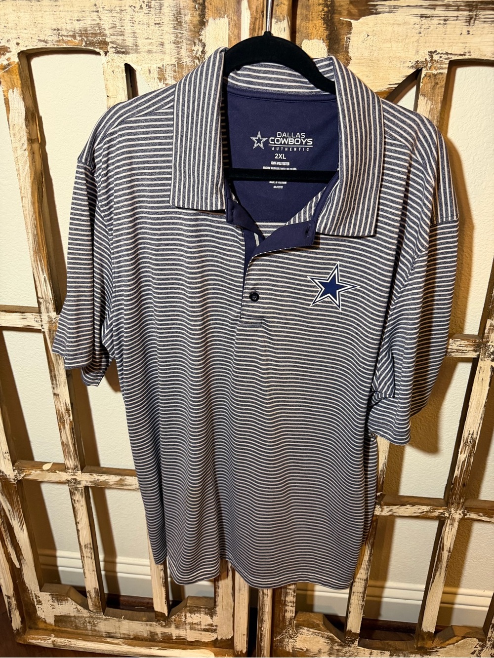 NFL Dallas Cowboys Navy and White Striped Polo